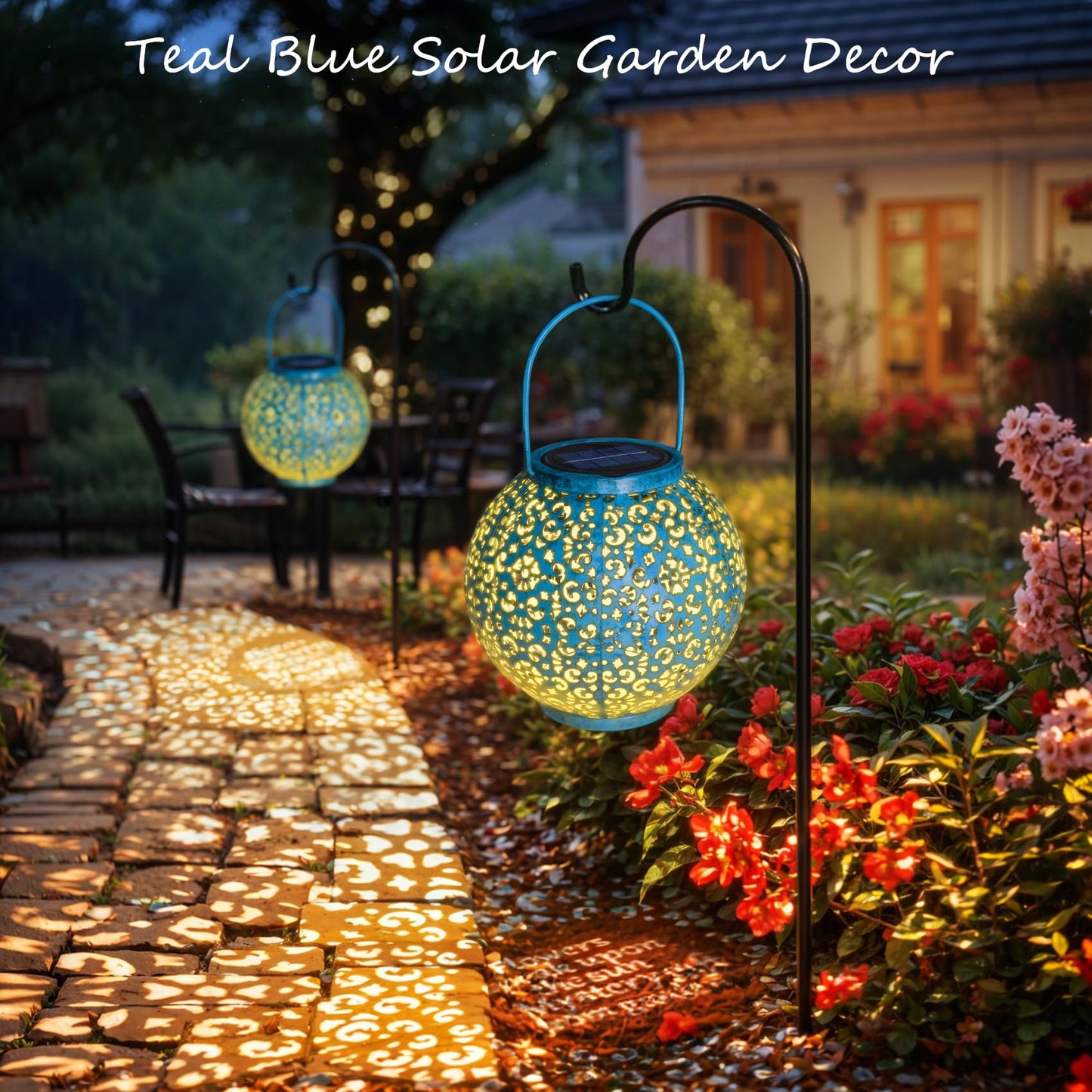 Big Solar Lantern Outdoor Waterproof, Go2garden Gifts for Mom Yard Decorations Lights for Balcony Party Ornaments, Birthday Mothers Day Gifts for Women Wife Grandma (1 Pack, Teal Blue)