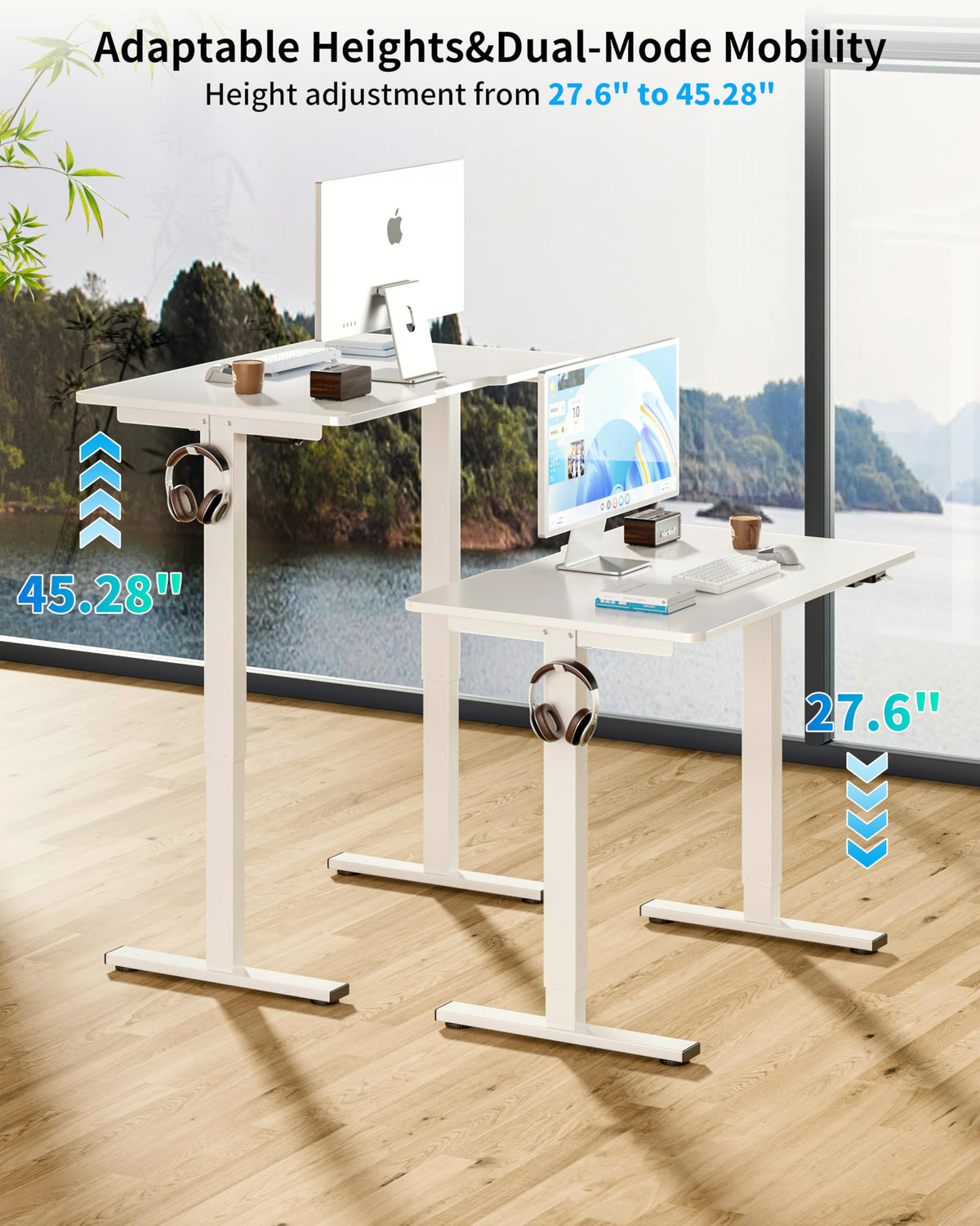 BIZUM 35.4" Small Electric Standing Desk Height Adjustable, Whole Piece Stand Up Computer Desk Work Study Writing Gaming Desks for Home Office White