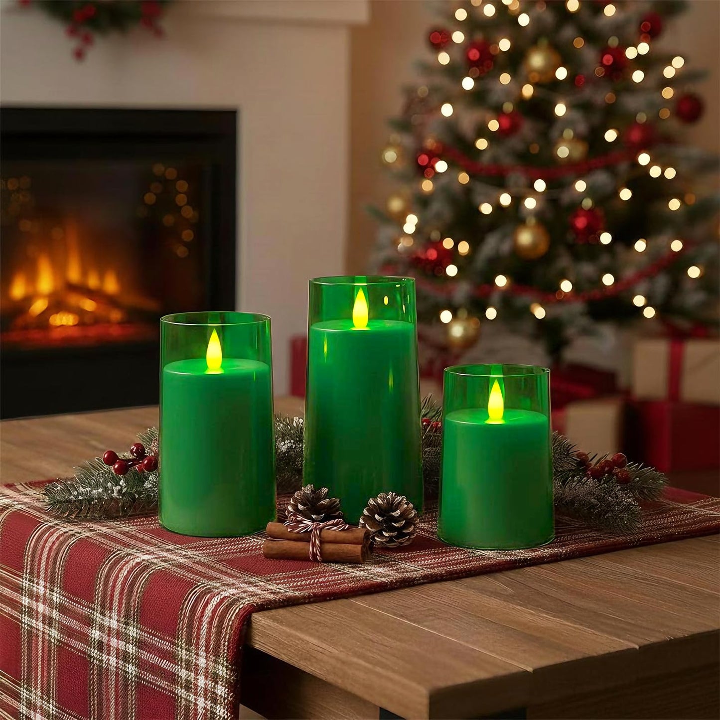 Raycare St. Patrick's Day Flameless Electronic Pillar Candles with Remote Control and Timer- Battery Operated Realistic Flickering LED Fake Candle for Home, Wedding Decor,Green,Set of 3(3"x4"5" 6")