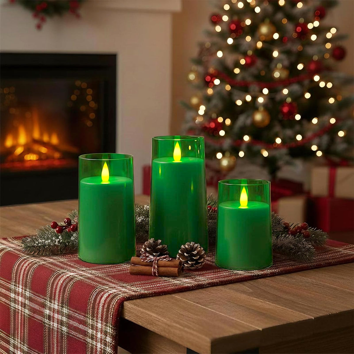 Raycare St. Patrick's Day Flameless Electronic Pillar Candles with Remote Control and Timer- Battery Operated Realistic Flickering LED Fake Candle for Home, Wedding Decor,Green,Set of 3(3"x4"5" 6")