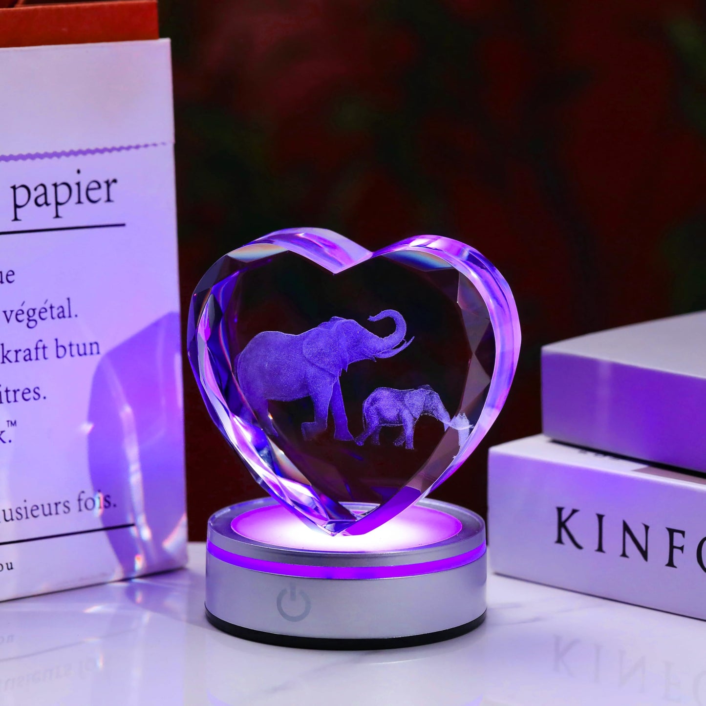 Qianwei Elephant Gifts for Women 3D Crystal Heart - Laser Elephant Decor Glass Animals Elephants Gifts Figurines Statue Stuff for Room Decorations Night Light