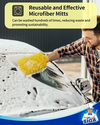MR.SIGA Microfiber Car Wash Mitt, Pack of 2, Blue & Yellow
