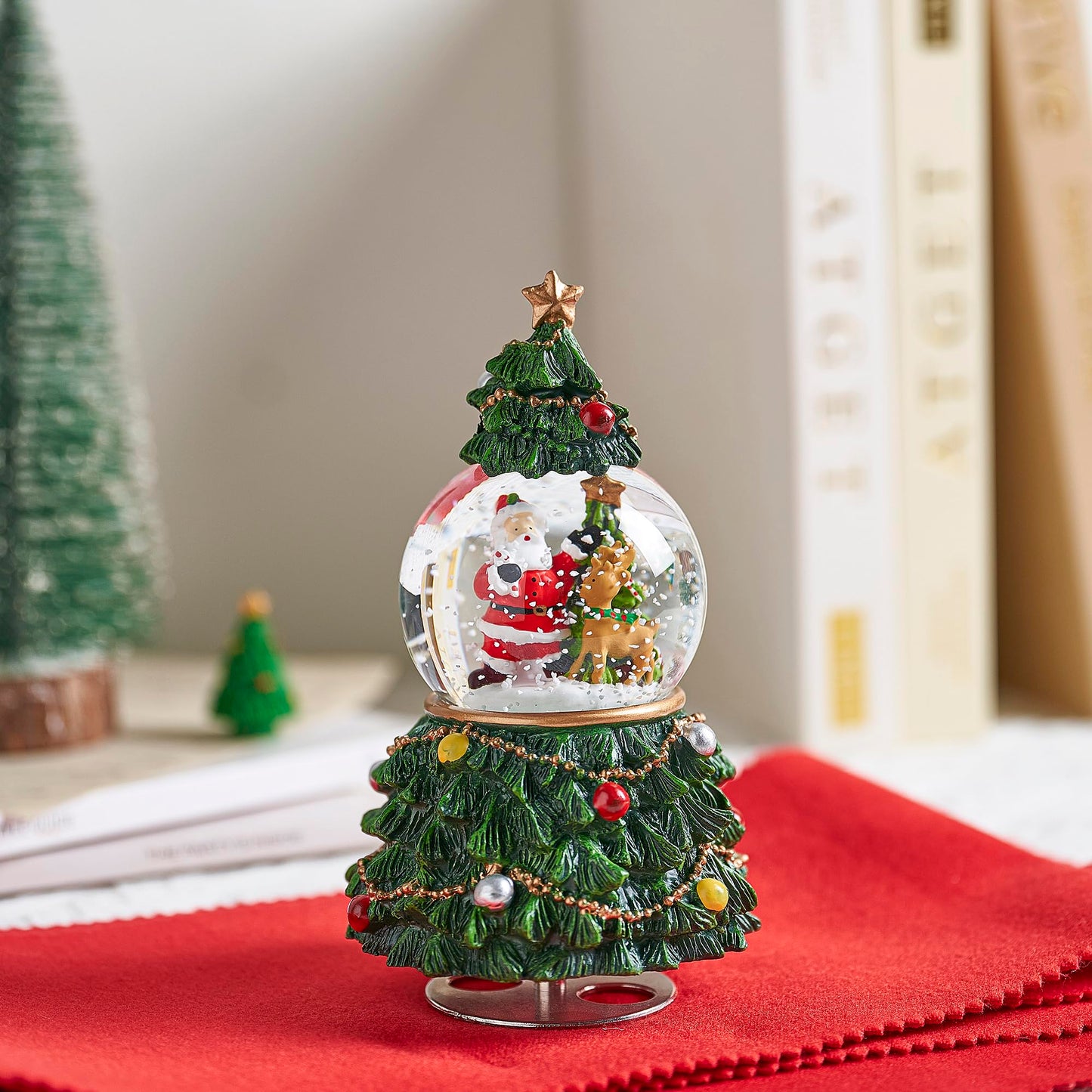 LOVE FOR YOU Gift Wrapped Christmas Tree Snow Globe Music Box Santa Claus Reindeer Festival Xmas Indoor Home Decoration Ornament Holiday Party Gifts