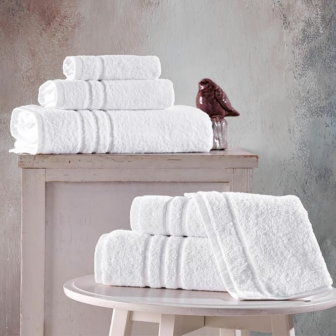 Hawmam Linen White 6 Piece Bath Towels Set