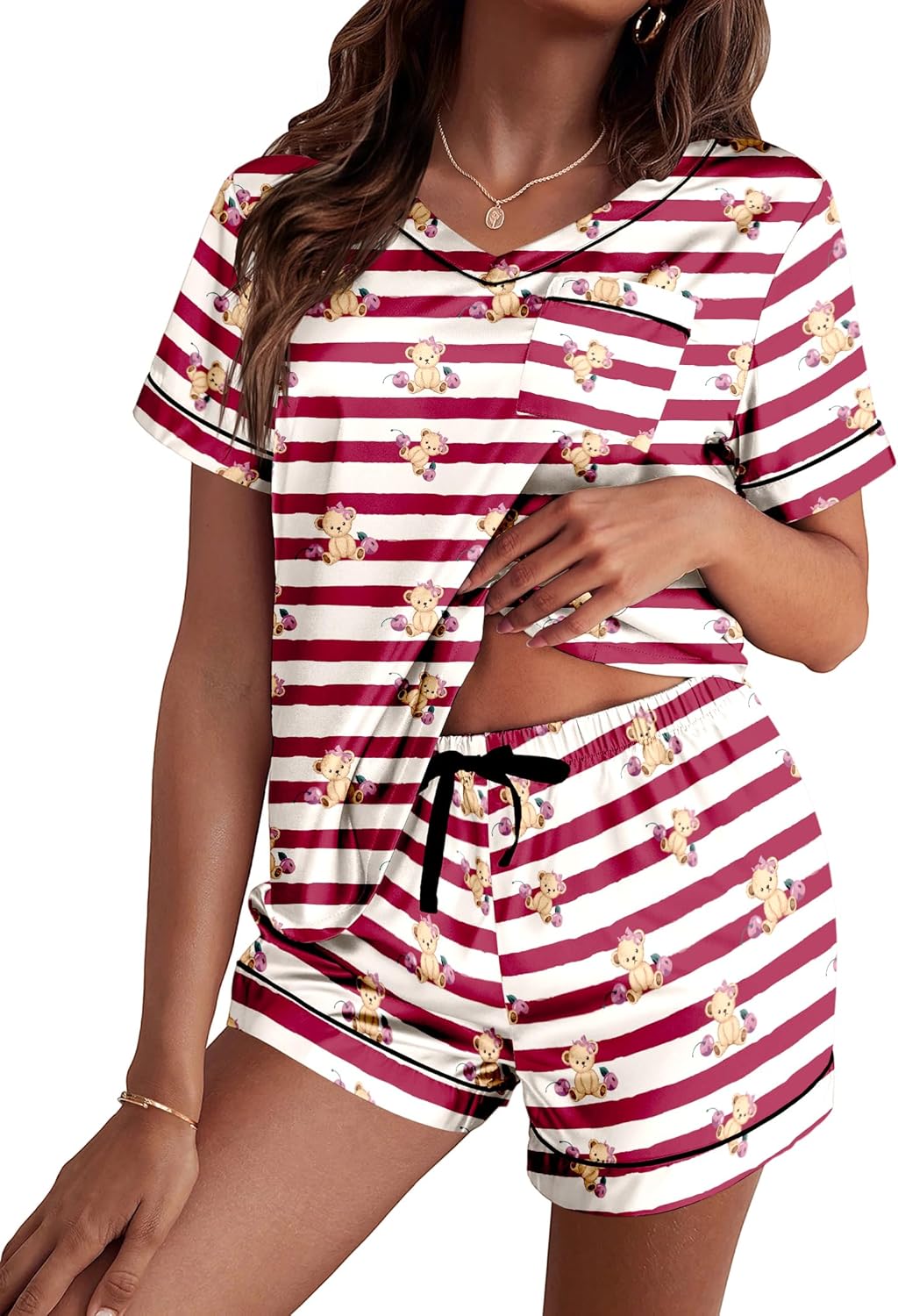 Ekouaer Silk Pajama for Women Short Sleeve Satin Pj Set Two Piece Soft Sleepwear Loungewear, S-XXL