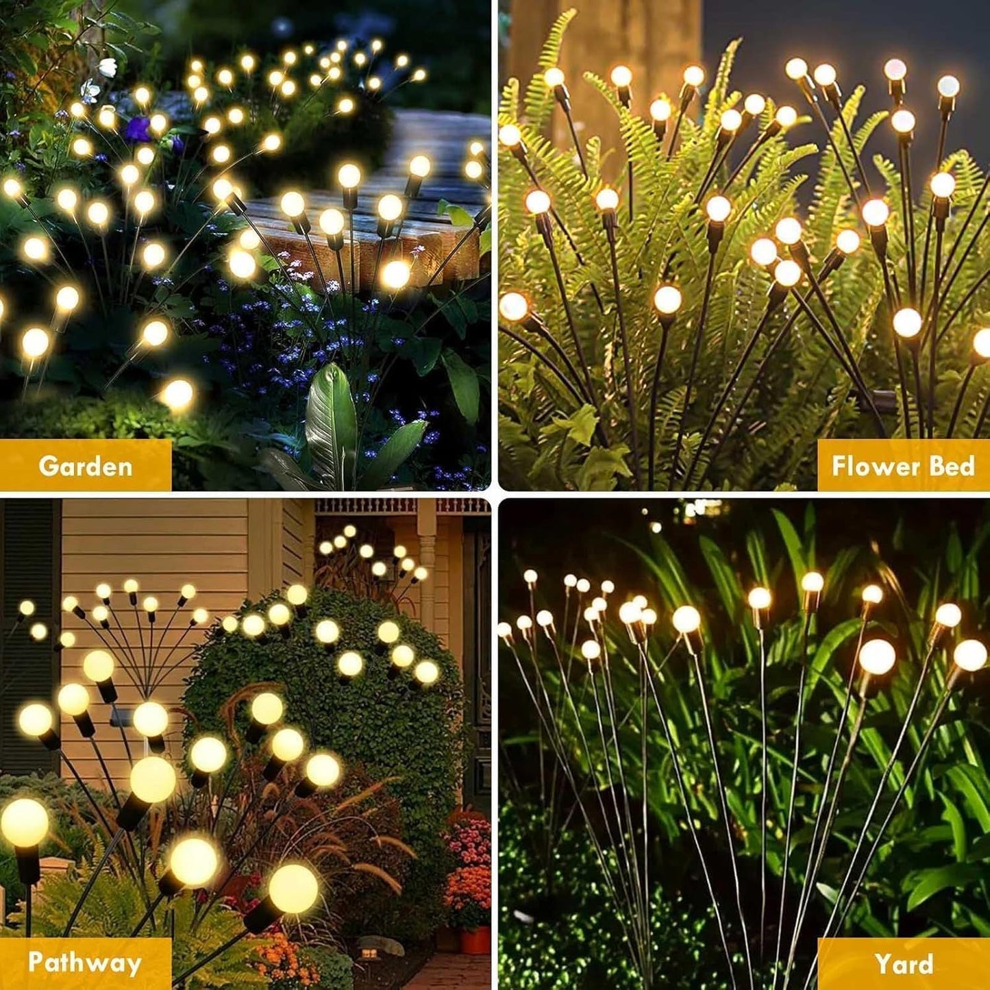 Solar Garden Lights, 8 Pack 64LED Solar Firefly Lights, Waterproof Garden Light Outdoor with 2 Lighting Modes, Swaying Light for Outside Yard, Walkway, Patio, Lawn, Flower Bed Decoration (Warm White)