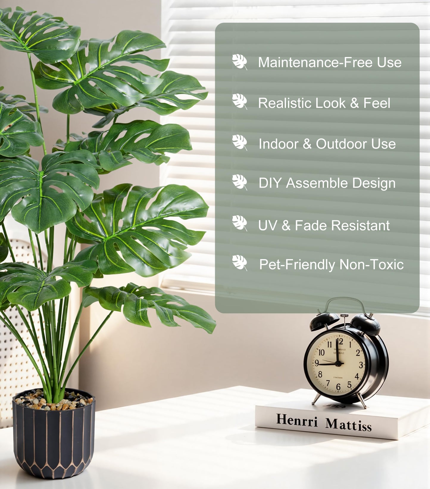florisso 28" Artificial Monstera Plant Tall Fake Faux Plants Indoor Outdoor Tree for Living Room Home House Decoration