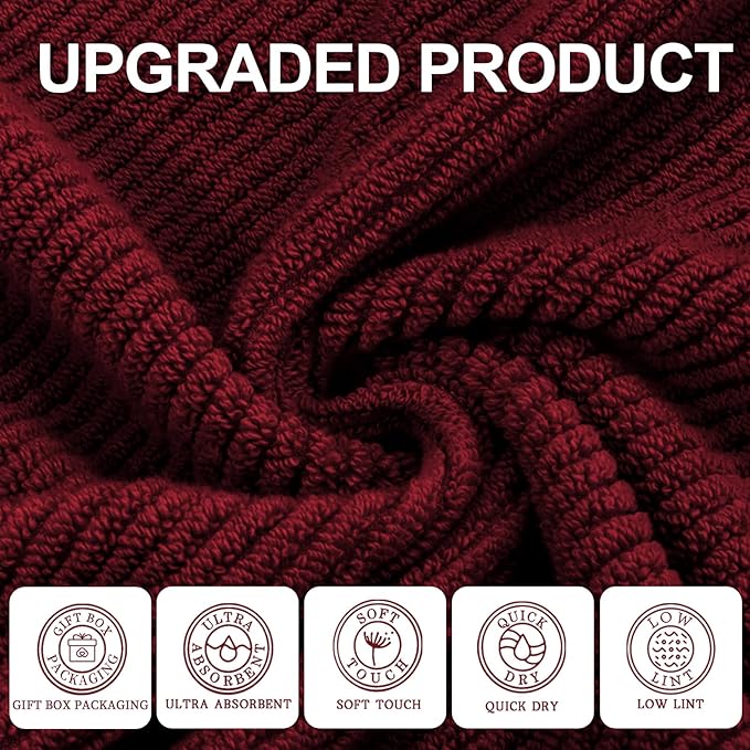 VOOVA & MOVAS Red Bath Towels, 4 Pack Large 30" x 56"