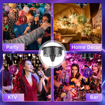 Rotating Disco Ball Motor with Light: Battery Operated 6 RPM Hanging Mirror Ball Spinner - 18RGBW Led Light Up 4 6 8 12 inch Party Disco Balls Rotator for Parties Home Decor Weddings KTV
