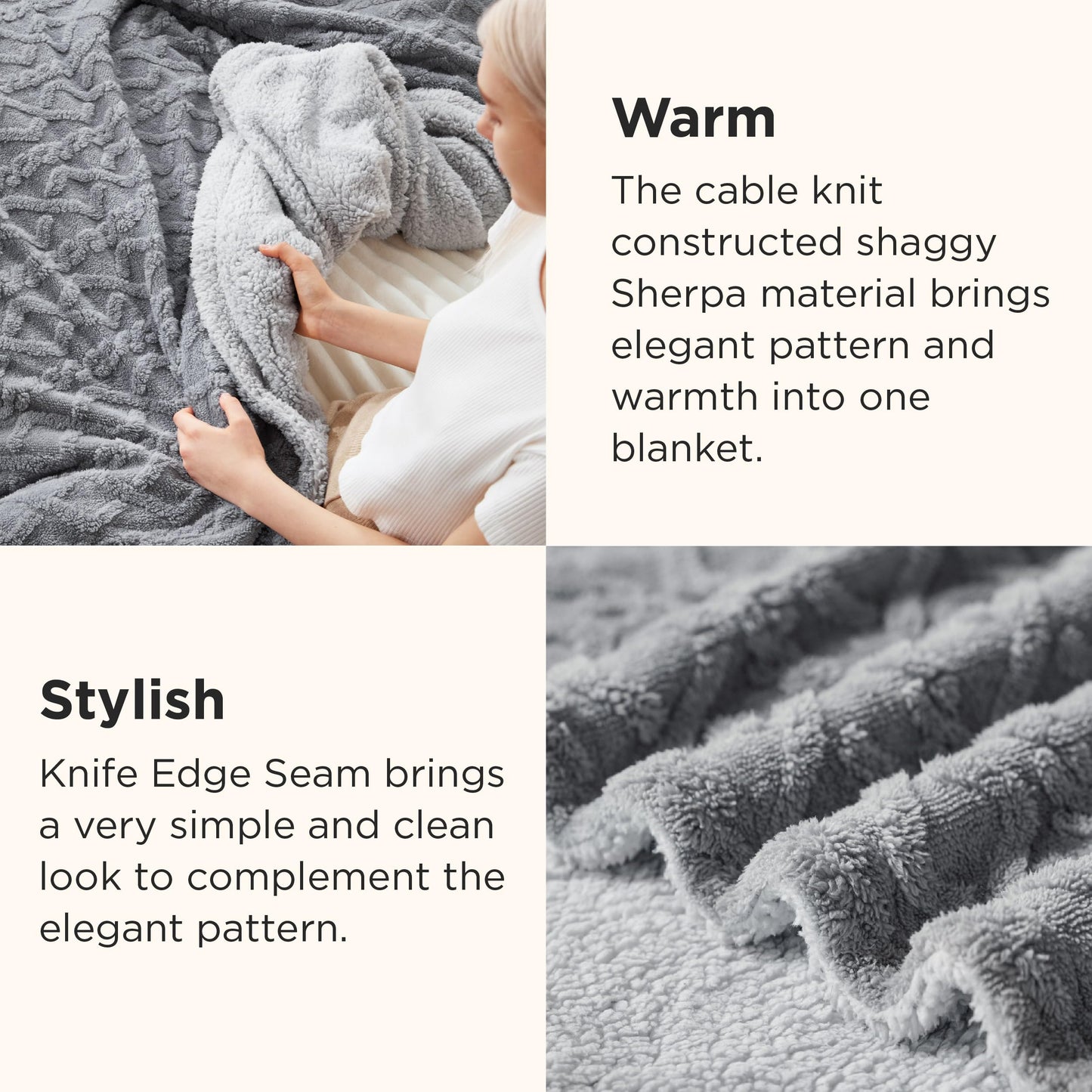 Bedsure Sherpa Fleece Throw Blanket - Super Soft, Cozy & Warm Jacquard Sofa Throw, Ideal for Bed & Couch, Single, Grey, 130x150cm