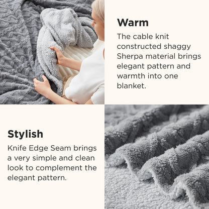 Bedsure Sherpa Fleece Throw Blanket - Super Soft, Cozy & Warm Jacquard Sofa Throw, Ideal for Bed & Couch, Single, Grey, 130x150cm