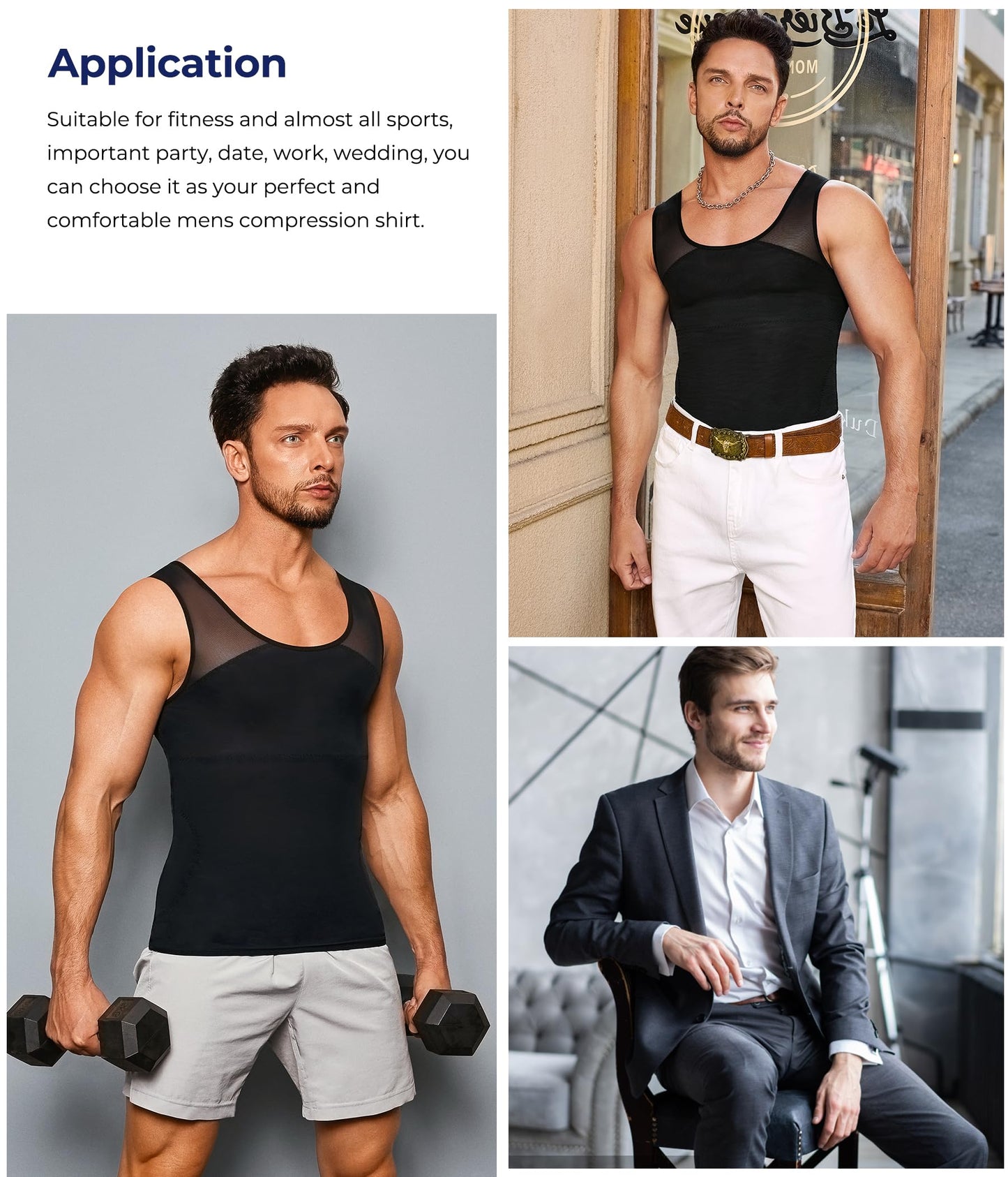 TAILONG Black Compression Shirt Men Shapewear Slimming Body Shaper Vest Workout Tank Top Undershirt