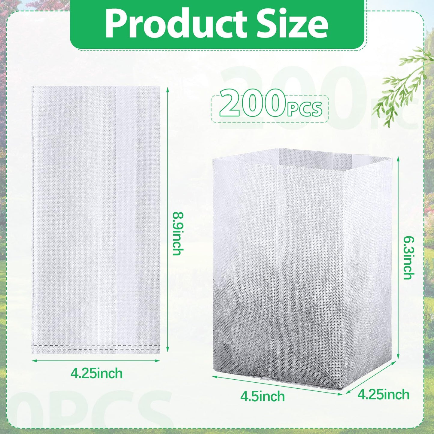 Augshy Nursery Growing Bags, 200Pcs Plant Grow Bag Non-Woven Fabric Seedling Pots Seedling Bag for Planting Seed Starting Pots Pouches for Vegetable Flower Fruit Saplings Tree (9" x 9")