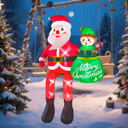 CORALMEE 10FT Christmas Inflatable Santa Claus Outdoor Decorations, Climbing Santa Inflatable Yard Decor with Elf & Built-in LEDs, Giant Christmas Blow up Decorations for Roof Balcony Plaza Street
