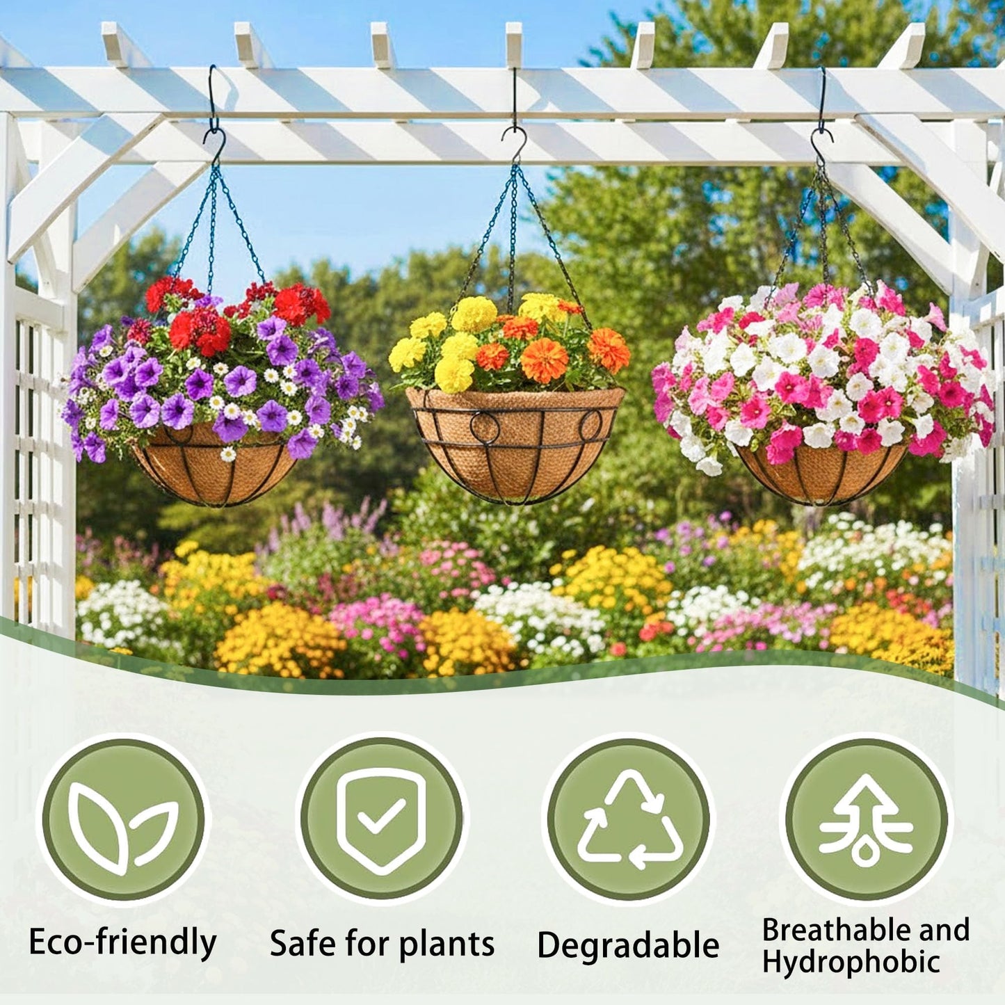 4 Pack 14 Inch Hanging Baskets for Plants Outdoor Metal Hanging Planters with Coco Coir Liner Round Wire Plant Holder Hanging Flower Pots for Outdoor Patio Lawn Balcony Garden Decor - Circular