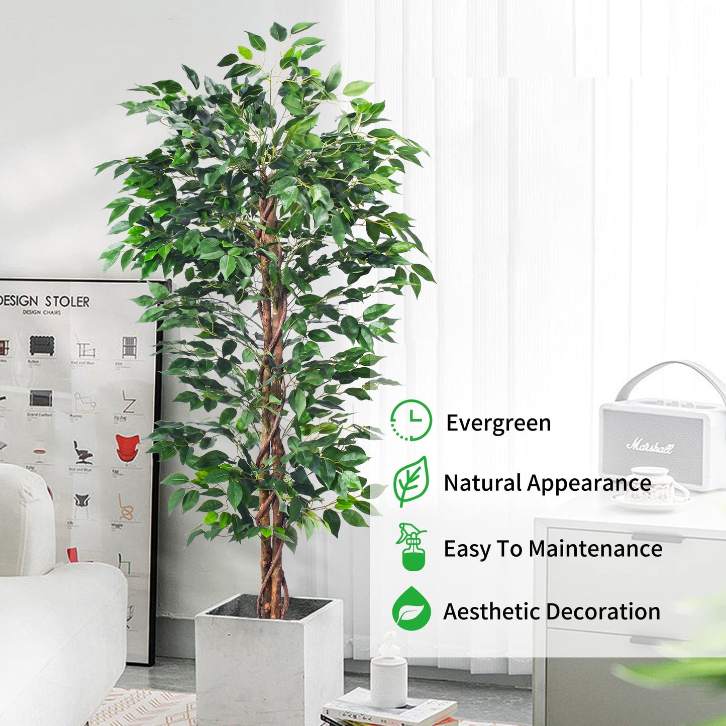 HAIHONG Artificial Ficus Tree 5FT Faux Silk Plants with Sturdy Plastic Nursery Pot,Fake Ficus Trees for Home Office Farmhouse Indoor Outdoor Decor Perfect Housewarming Gift (5FT-1Pack)