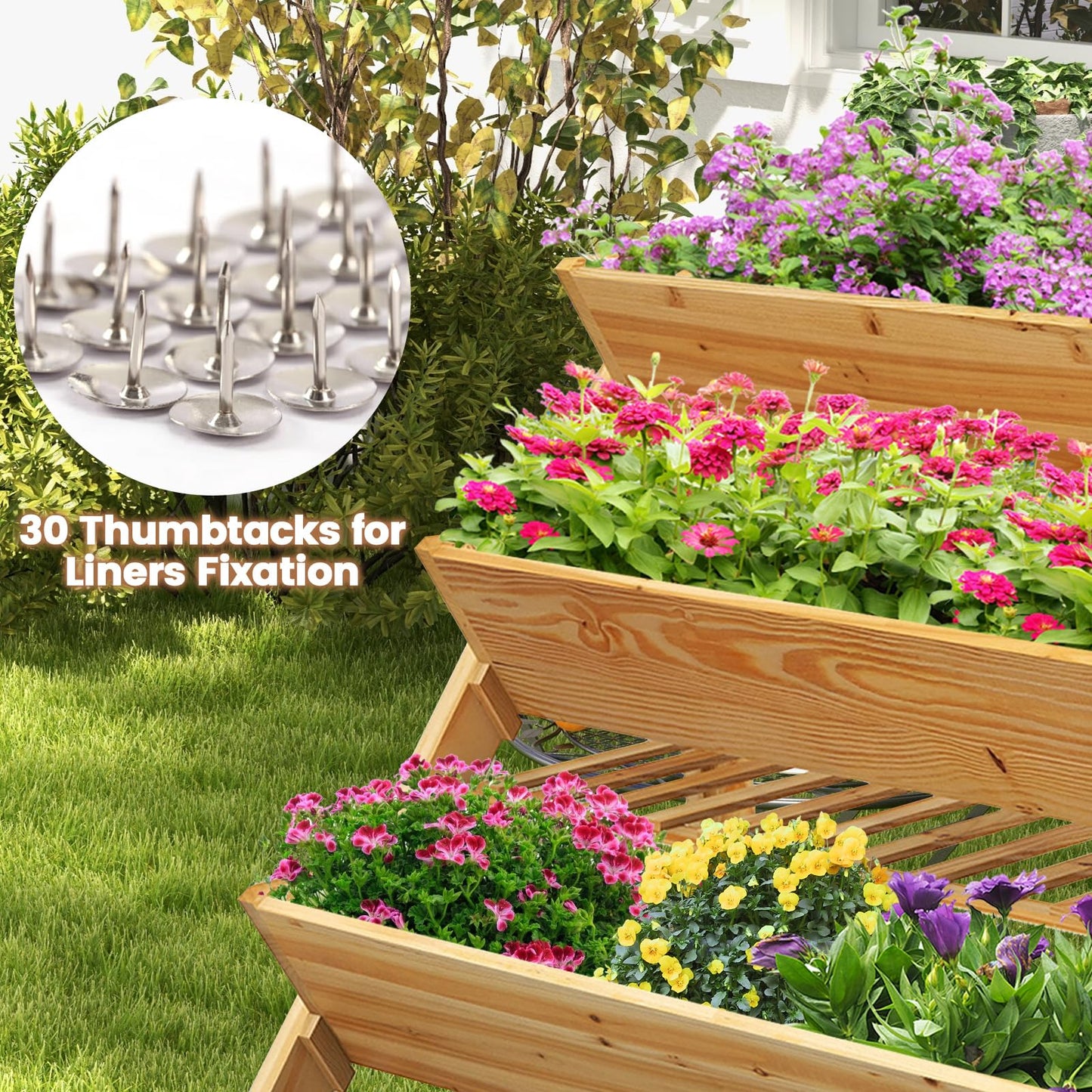 HOMGX 3-Tier Vertical Garden Bed, Wooden Tiered Planter Raised Bed with Legs & Storage Shelf for Flowers Herbs Vegetables, Freestanding Outdoor Plant Box Stand for Patio, Balcony