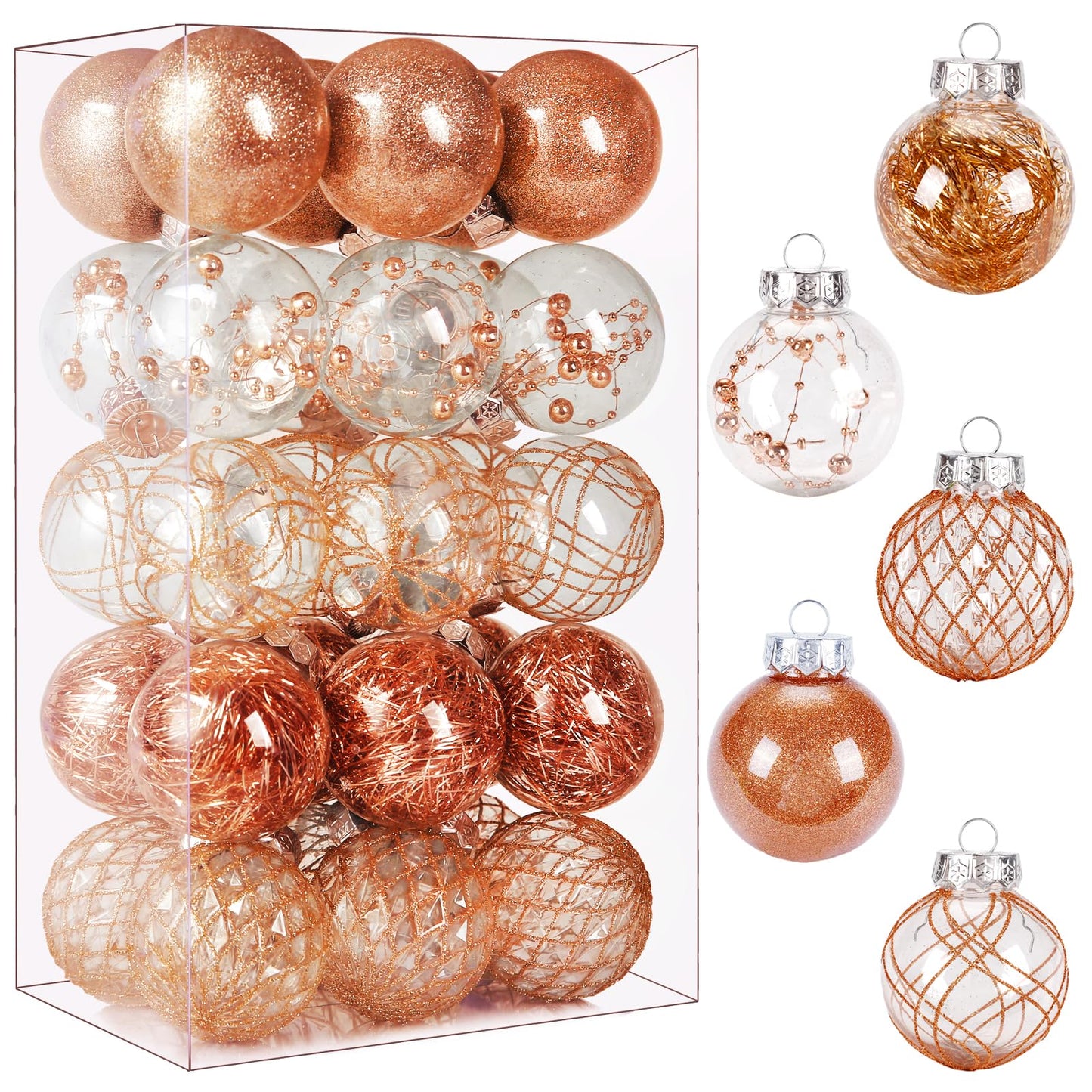 2.36" Clear Christmas Ball Ornaments, 30 pcs Shatterproof Plastic Baubles for Tree Decorations, Party, Holiday - Champagne Gold