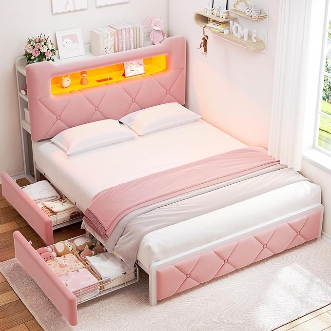Queen Upholstered LED Bed Frame