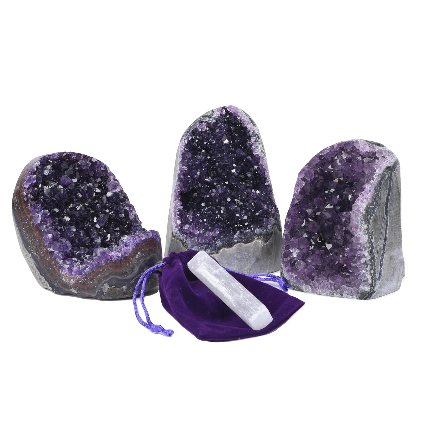 Premium Amethyst Geode Stone Large Crystal Cluster [2 to 2.5 lb.] - Each Piece is Unique & Natural - Real Raw Healing Crystal Rock from Uruguay - Deep Purple Decoration - FREE Selenite Wand