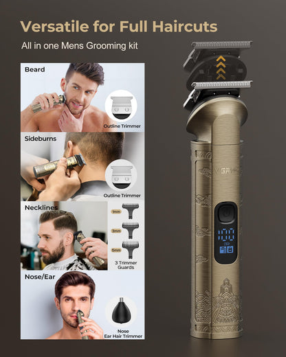 Vgrpro Hair Clippers Men Professional, Mens Clippers and Trimmers Set, USB Rechargeable Cordless Hair Clippers for Hair Cutting, Electric T-Blade Hair Trimmer for Men with Package Box (Gloden)