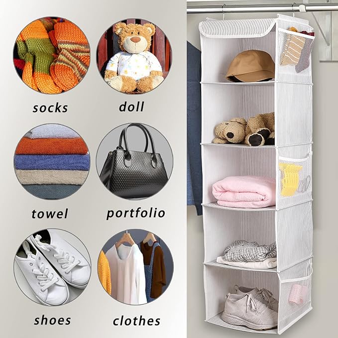 5 Shelves Hanging Closet Organizer, 2 Pack Hanging Storage