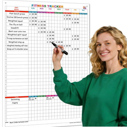 Large Dry Erase Fitness Calendar For Wall,24x36 Inch Erasable Fitness Log Weekly Exercise Chart For Tracking Exercise Cardio,Home Gym Whiteboard Poster For Men & Women Workout Lovers