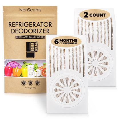 NonScents Refrigerator Deodorizer – Odor Eliminator for Fridge & Freezer – Outshines Baking Soda & Deodorizer with Activated Charcoal – Unscented & Long-Lasting, Freshen Refrigerator (2-Count)