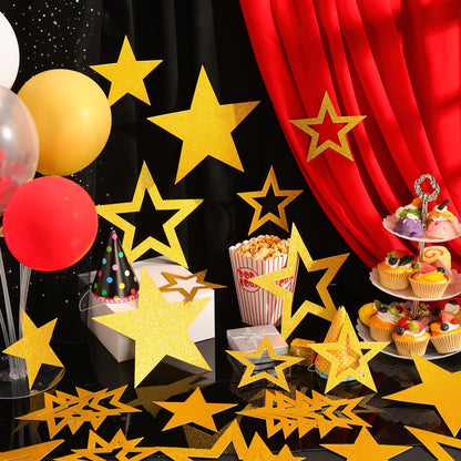 Fuyoooo 30 Pcs Large Gold Star Cutouts Paper Decorations 3 Sizes 6" 9.8" 10.6" Double Printed Star Cardboard Wall Decor Confetti Cutouts for Graduation Classroom Wall Bulletin Board Decor