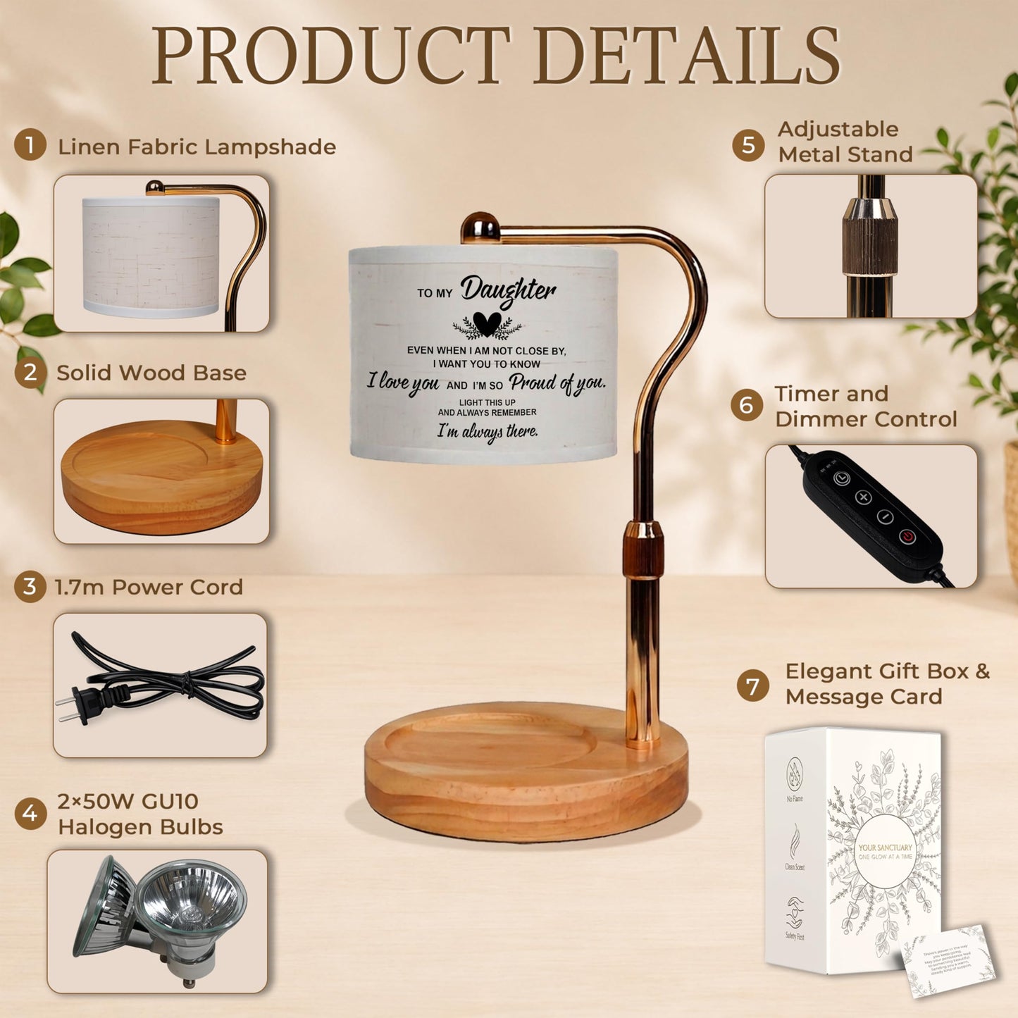 GIFTELIX Candle Warmer Lamp with Timer Dimmable - Christmas Birthday Gift for Women Daughter from Parent Mom Dad - Unique Table Lamp Flameless Melter Adjustable Height Warmers with 2 Bulbs Home Decor