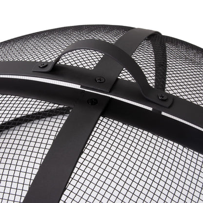 SUNCREAT Outdoor Fire Pit Spark Screen Cover Accessory, Patio Round Easy-Opening Fire Mesh Screen Guard, Heavy Duty Steel Fire Pit Ember Lid with Hinge, 32 Inch