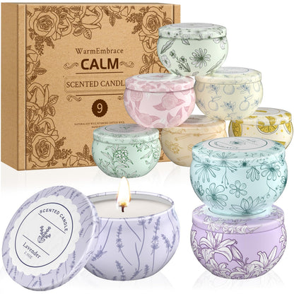 WarmEmbrace Scented Candles, Candle Set of 9, Long-Lasting Candles for Women, Candle Present Set for Birthday, Valentine's Day Scented Candles for Her