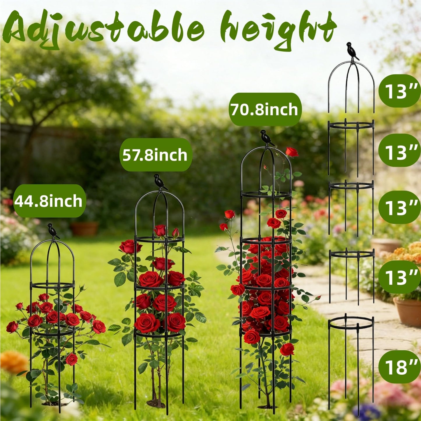 2 Pack Garden Obelisk Trellis for Climbing Plants Outdoor Indoor, 6 Ft Round Rustproof Metal Pot Plant Support Trellis for Rose Bush Clematis Vine Jasmine Flower Morning Glory Potted Plants Black