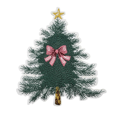 4.5'' Large Bow Christmas Tree Embroidered Iron On Patch for Pajamas Hoodies T-Shirts