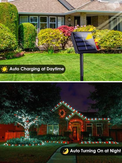 4-pack Red and White Solar Christmas Lights Outdoor Waterproof, 400LED 132FT Solar Powered LED String Lights Green Wire with 8 Modes Solar Fairy Lights for Xmas Tree Party Wedding Garden Fence Decor