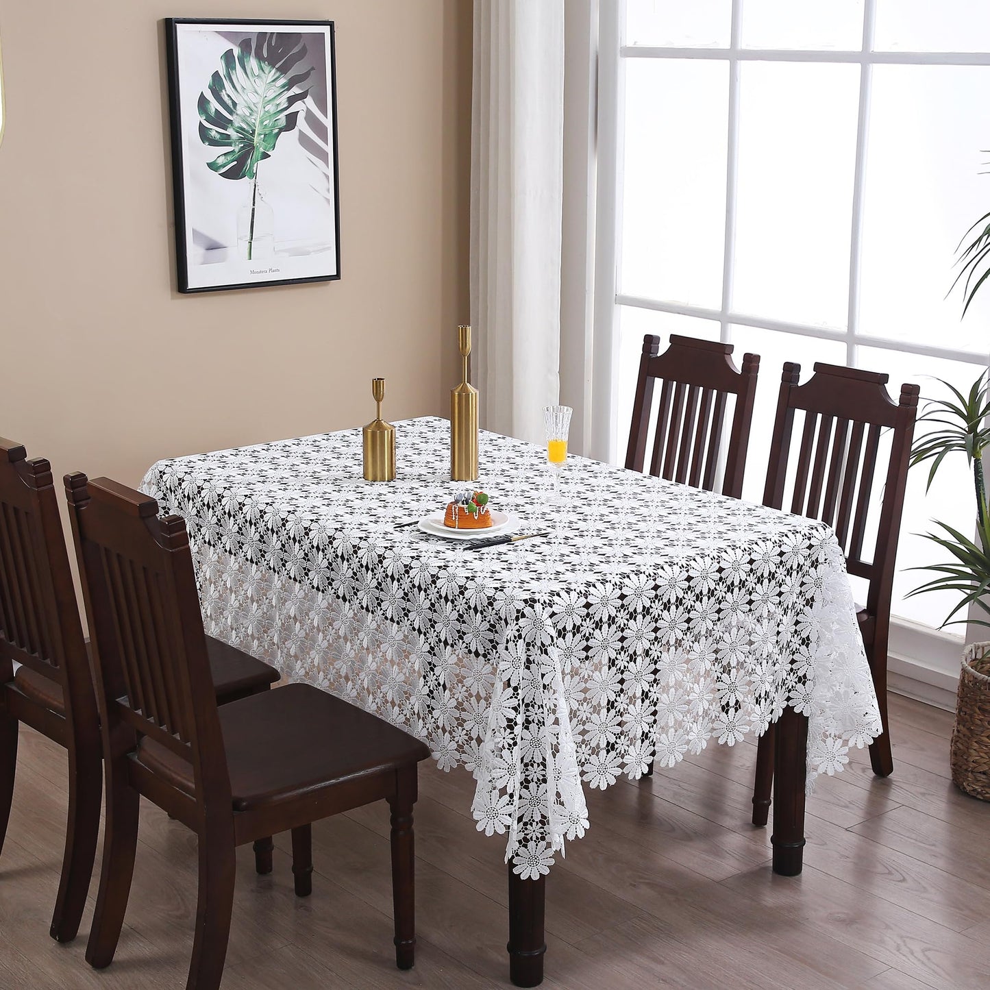 Lace Table Cloth Farmhouse Crochet Rustic 60x120 Tablecloth Rectangle White Fabric Sheet Picnic Table Cover For Dining Kitchen/Restaurant/Outdoor /Holiday/Wedding/Birthday/Party/Spring/Fall/Christmas