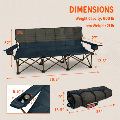 Kelty Lowdown Couch - 3 Person Capacity Camping Chair, Extra Large and Sturdy Bench for Campsites, Soccer Games, and Backyard Parties (Dark Shadow/Midnight Navy)