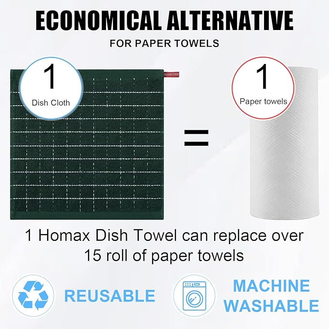 Homaxy 100% Cotton Terry Kitchen Dish Cloths, Ultra Soft and Absorbent Dish