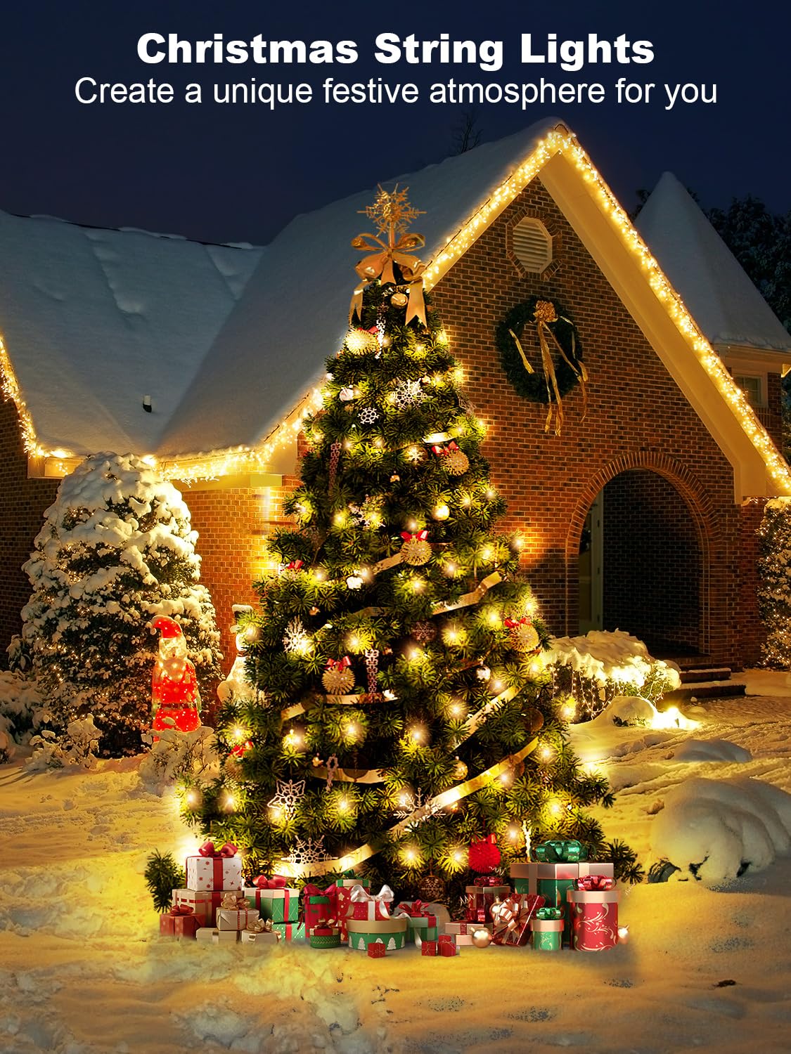 ROSCOO 300 LED String Lights Outdoor, 100FT Warm White Christmas Lights for Outside with Remote, Timer Memory Function, 8 Modes Waterproof Fairy Lights Plug in, for Xmas Tree Bedroom Patio Party
