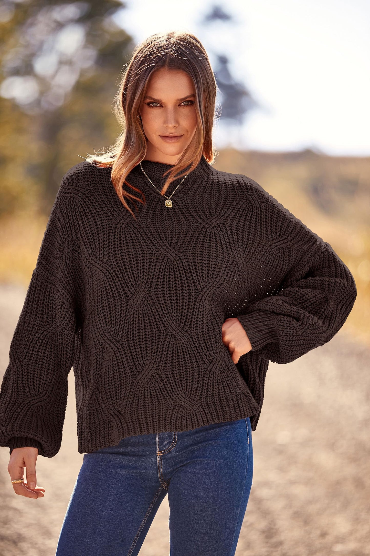 PRETTYGARDEN Women's Fall Oversized Pullover Sweaters Casual Crewneck Long Sleeve Chunky Cable Knit Tops Winter Clothing