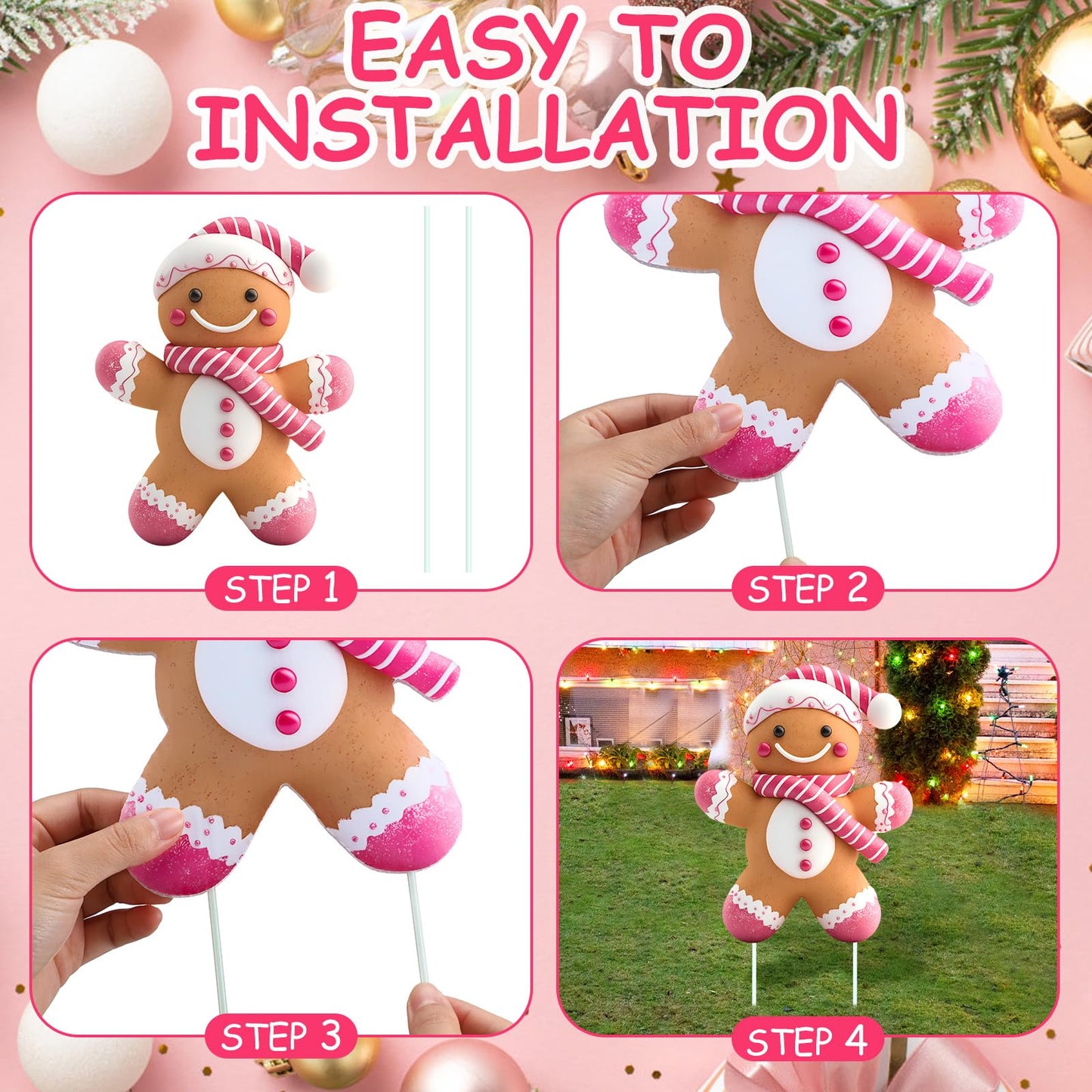 Memorywuu 8 Pcs Christmas Gingerbread Man Yard Signs with Stakes Outdoor 3D Gingerbread House Decoration Xmas Yard Stakes Lawn Signs for Christmas Holiday Pathway Garden Patio Party Favors (Elegant)