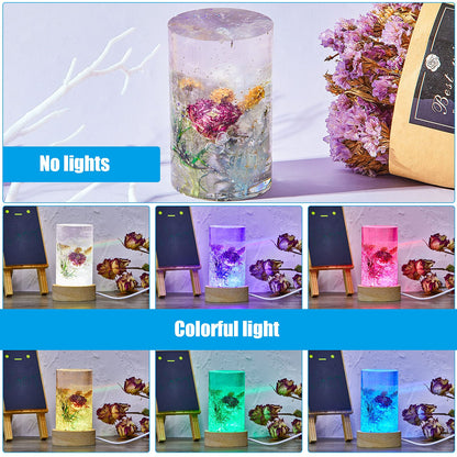 2 Pieces Cylinder Light Resin Silicone Mold Set, Include Cylinder Light Resin Mould and USB Powered Wooden Lighted Base Stand for DIY Desktop Ornaments Table Lamp Table Candle Home Decorations