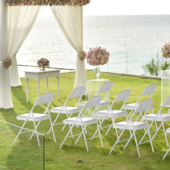 VINGLI 4 Pack Folding Chairs with Padded Seats, Metal Frame with Pu Leather Seat & Back, Capacity 350 lbs, White