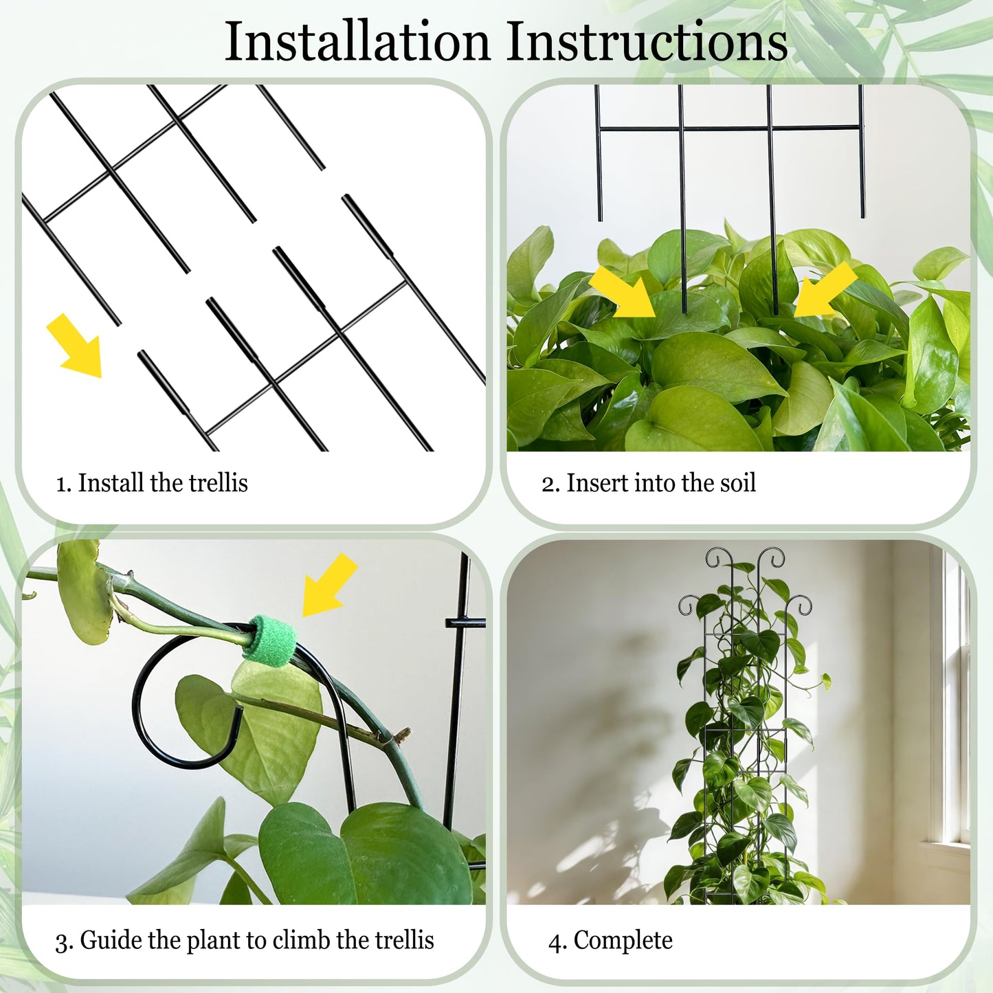 3 Set Tall Trellis for Potted Plants Indoor, 32'' Expandable Garden Metal Trellis for Climbing Plants Outdoor, Monstera Plant Support for Hoya, Vine, Ivy Pothos (Black)