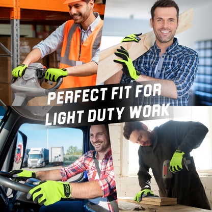 HANDLANDY Mens Work Gloves Touch Screen, Synthetic Leather Utility Gardening Gloves, Flexible Breathable Spandex Back- Padded Knuckles & Palm (Hi-vis Yellow, L)