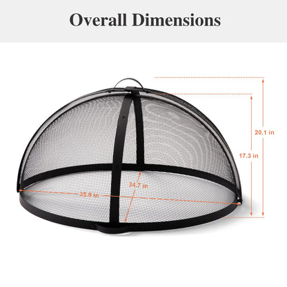 SUNCREAT Heavy-Duty Fire Pit Screen, Steel Mesh Round Spark Screen with Handle, 35 Inch