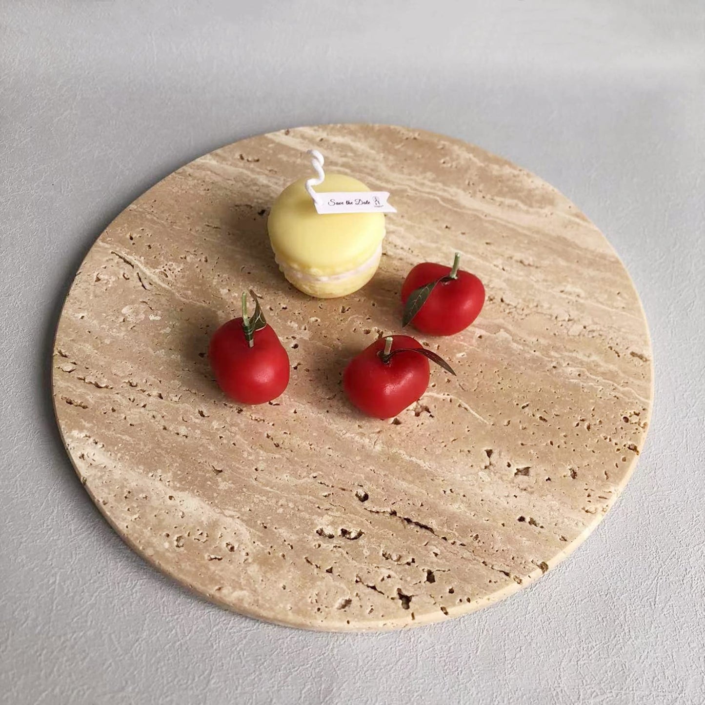 StonePlus Natural Round Marble Tray Smooth Pastry Board for Desserts, Cheese, Coffee, Matte on Both Sides (Beige Travertine)