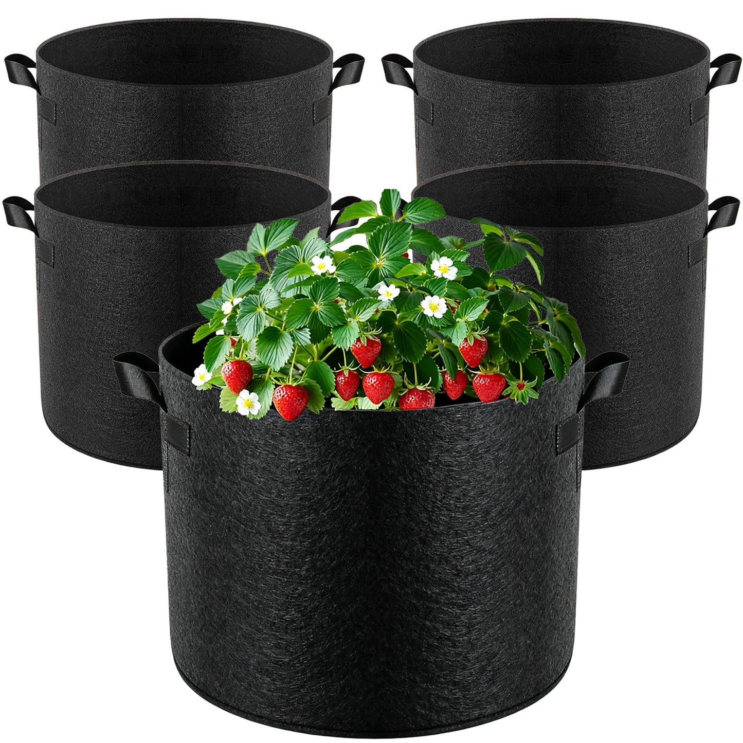 COZYDIG 5 Pack 10 Gallon Plant Grow Bags Thickened with Durable Handles,Heavy Duty Nonwoven Fabric Pots for Tomato,Potato,Strawberry,Vegetable,Fruits and Flowers