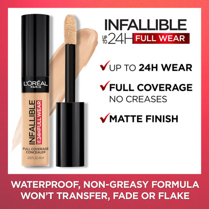 L'Oreal Paris Makeup Infallible Full Wear Waterproof Matte Concealer, Full Coverage, Ivory, 0.33 fl. oz.
