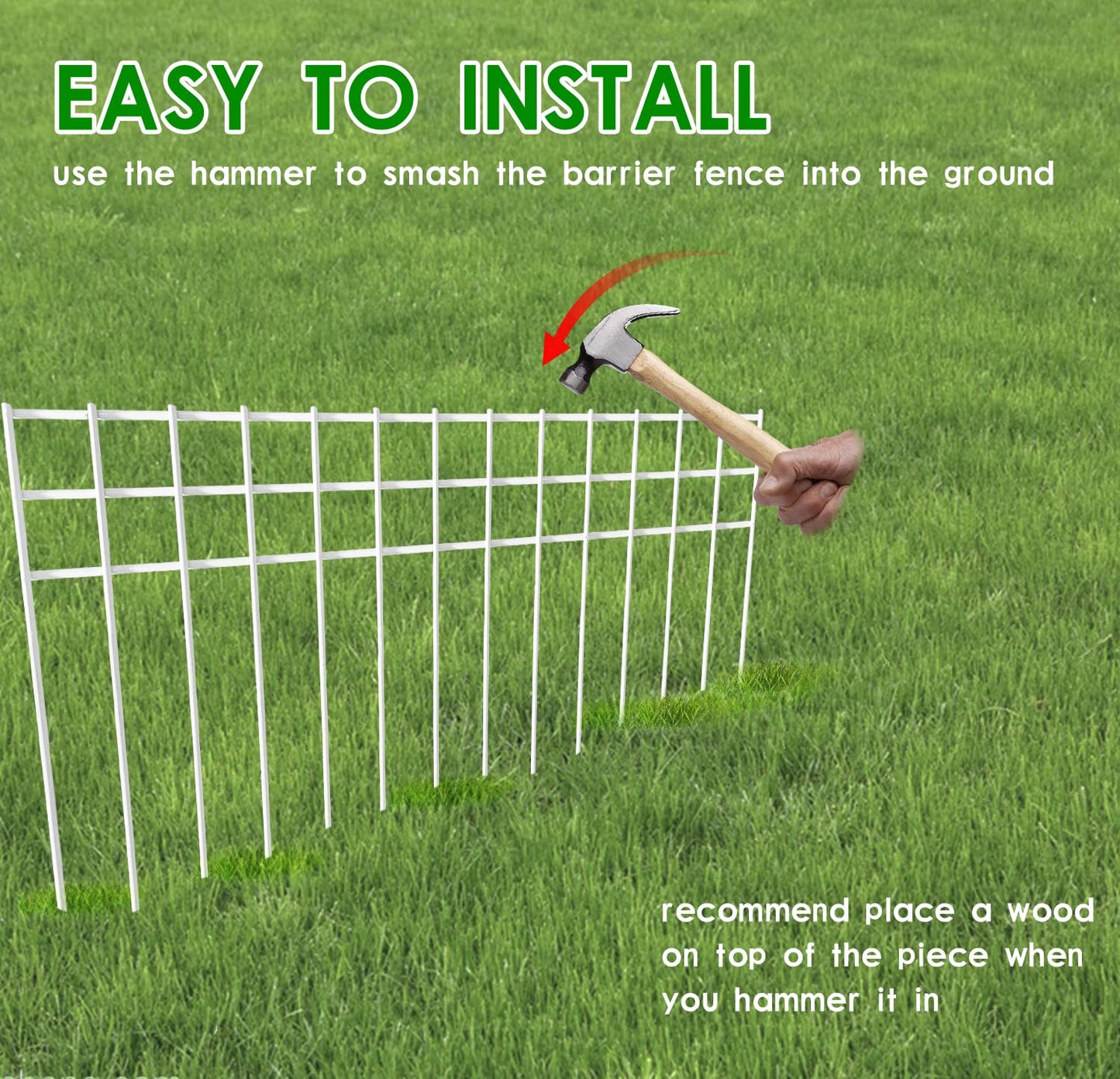 24x15-inch No Dig Animal Barrier Fence, 20 Pack White Dig Protective Fence with 2 inch Spike spacing, Dog/Rabbit/Groundhog Underground Defence, for Outdoor Garden Patio